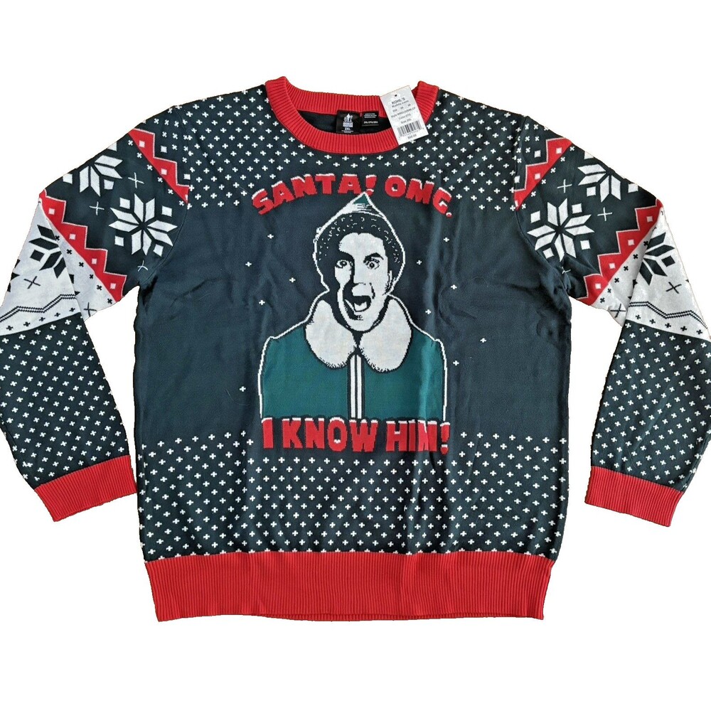 Buddy The ELF Movie Ugly Christmas Sweater Unisex Men's XXL Santa I Know Him NWT